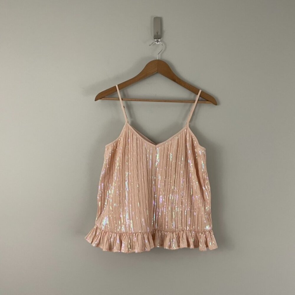 Anthropologie Amelie Iridescent Sequin Ruffle Hem Tank Top Size 0